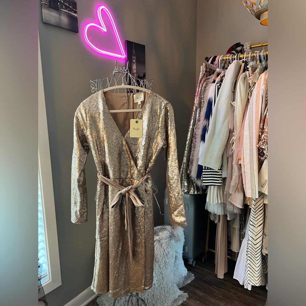 NWT SALT by ROOLEE Eleanor Sequin Faux Wrap Dress Sz Small